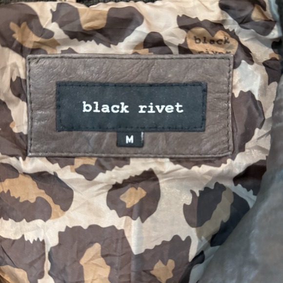 Black Rivet Brown Leather Classic Moto/Bomber Jacket Zip Medium Pockets - Picture 6 of 8